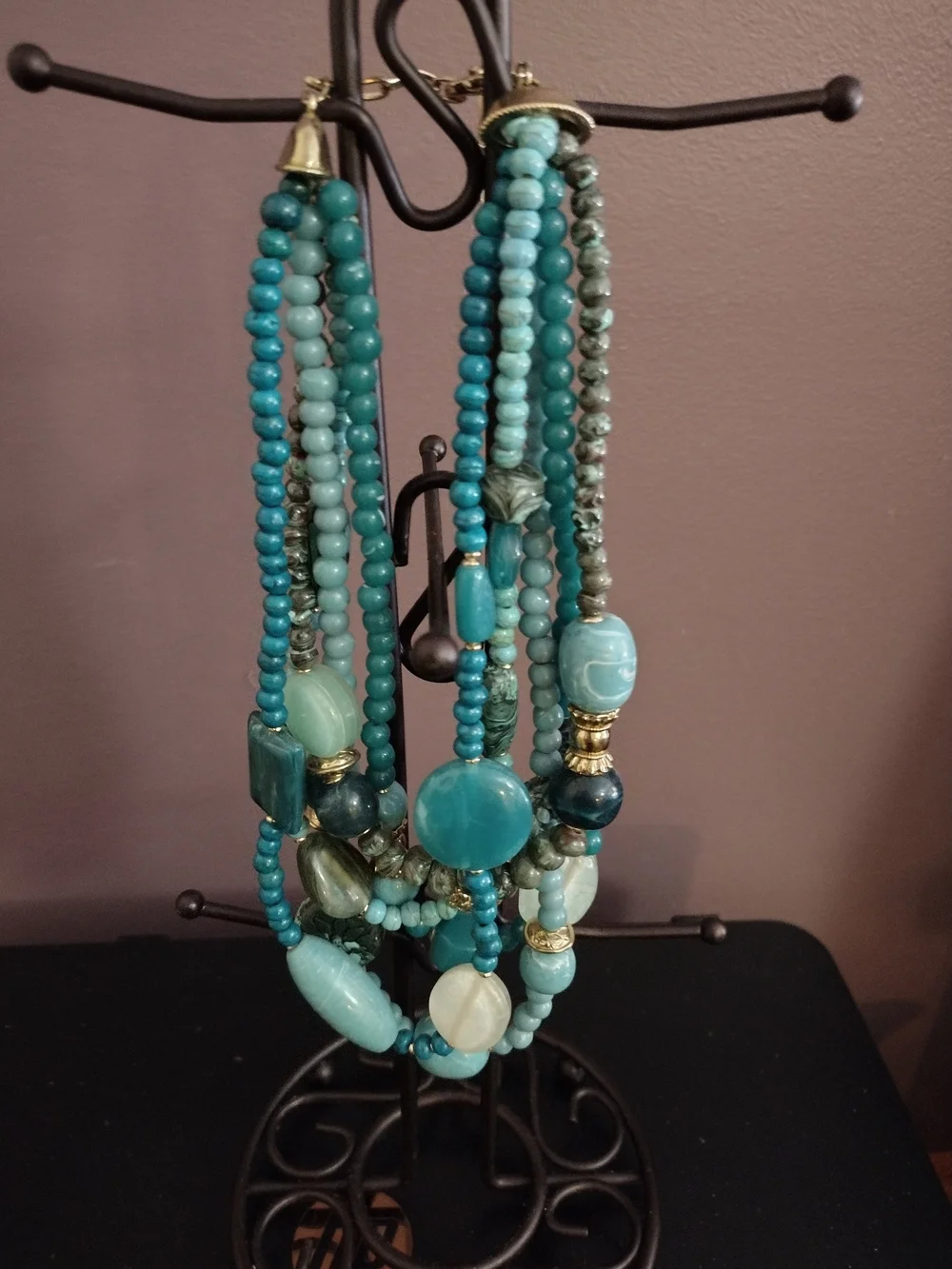 Chico's Teal Multi-Strand Beaded Necklace
